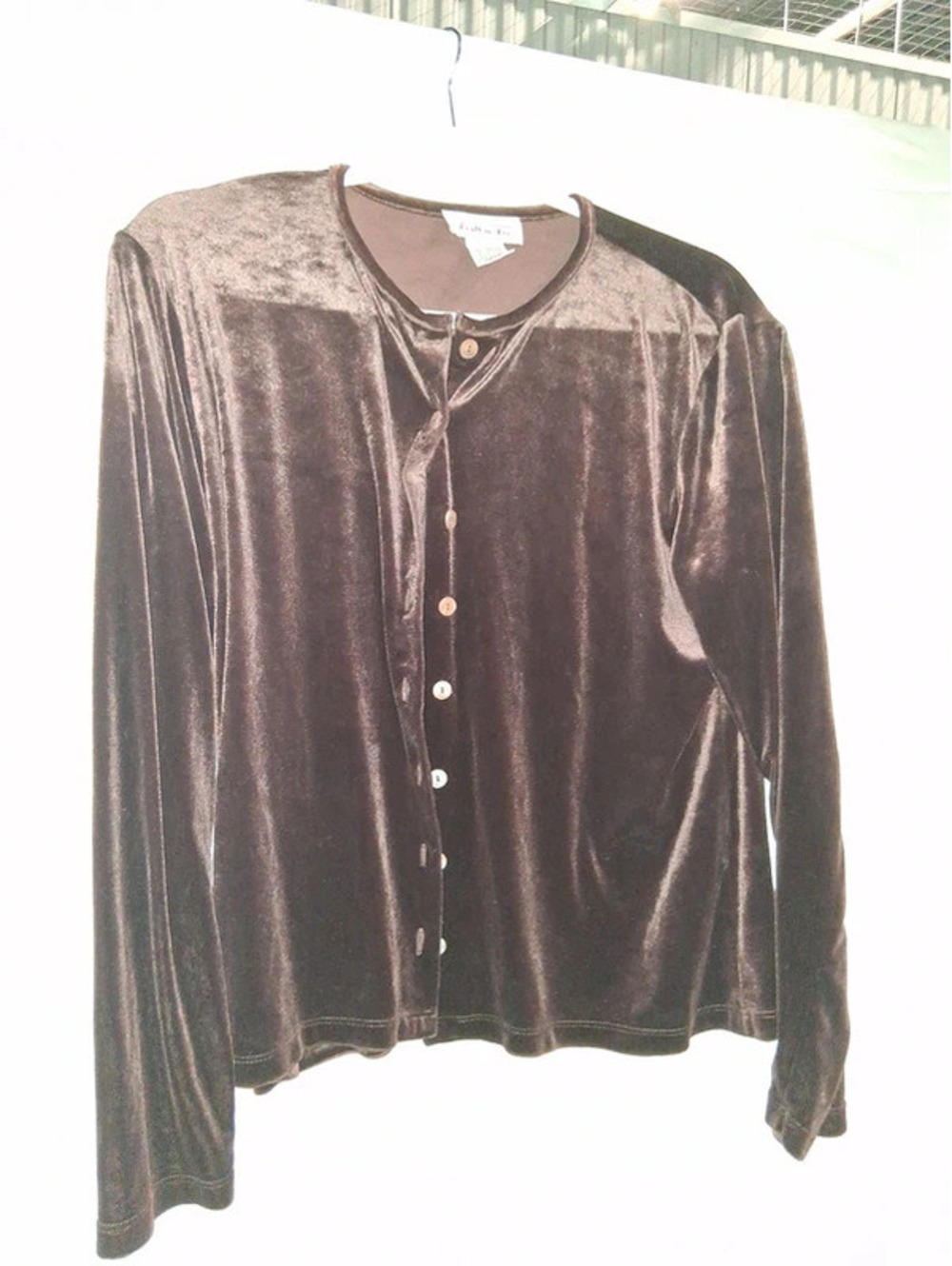 Talbots Womens Medium Brown Velvet Cardigan Sweater Button Front Round Neck o2